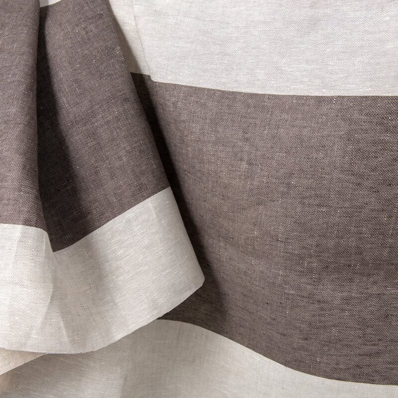Leinenstoff Beige mit breiten braunen Streifen Satin – Bild 2