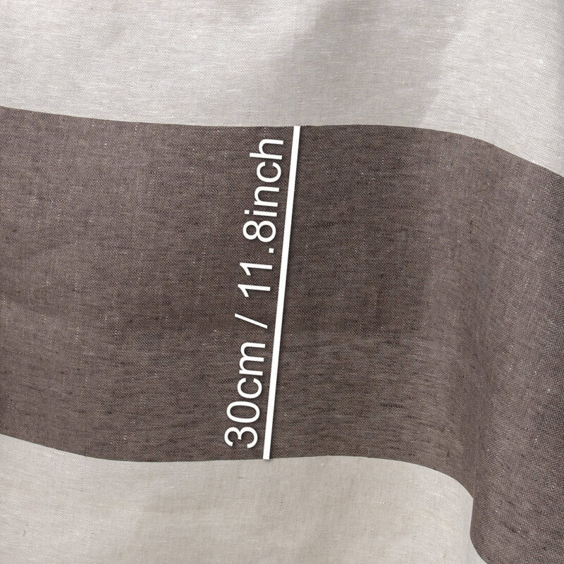 Leinenstoff Beige mit breiten braunen Streifen Satin – Bild 3