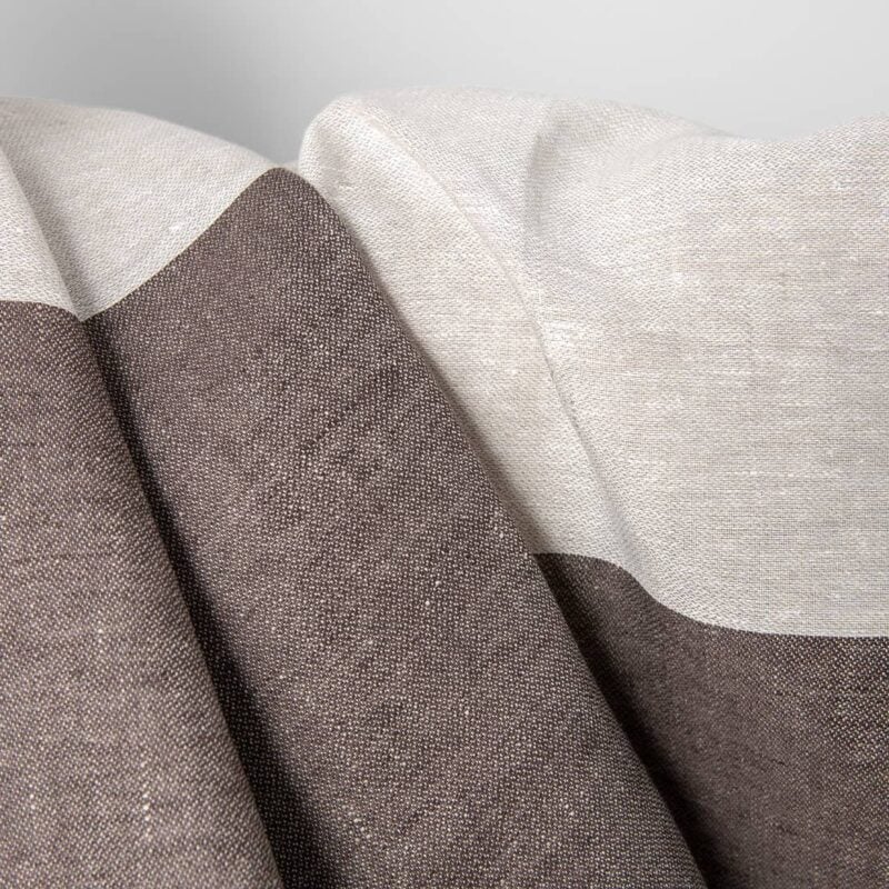 Leinenstoff Beige mit breiten braunen Streifen Satin – Bild 4