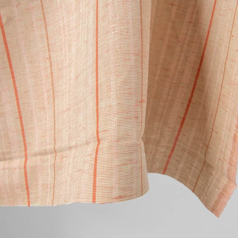 Linen cotton fabric green orange melange with stripes