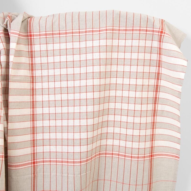 Linen cotton fabric natural white red checks