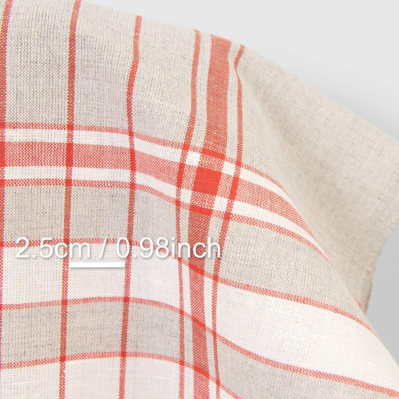 Linen cotton fabric natural white red checks, with measurements