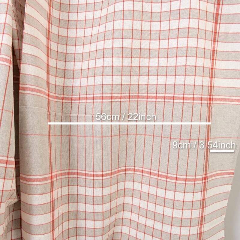 Linen cotton fabric natural white red checks, 150cm width