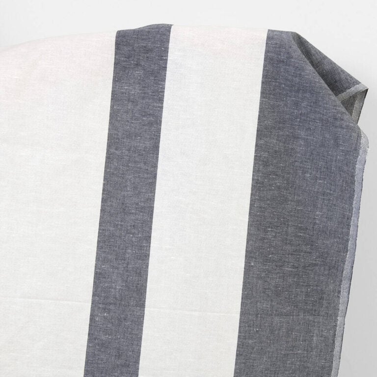 Linen cotton fabric white with black stripes