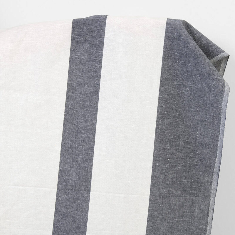 Linen cotton fabric white with black stripes