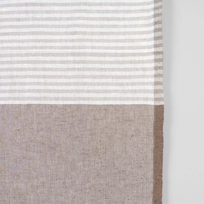 Narrow linen cotton fabric white with various brown stripes