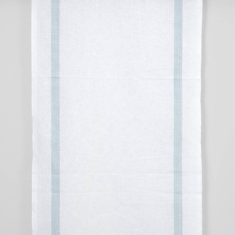 Narrow linen cotton fabric white with blue stripes