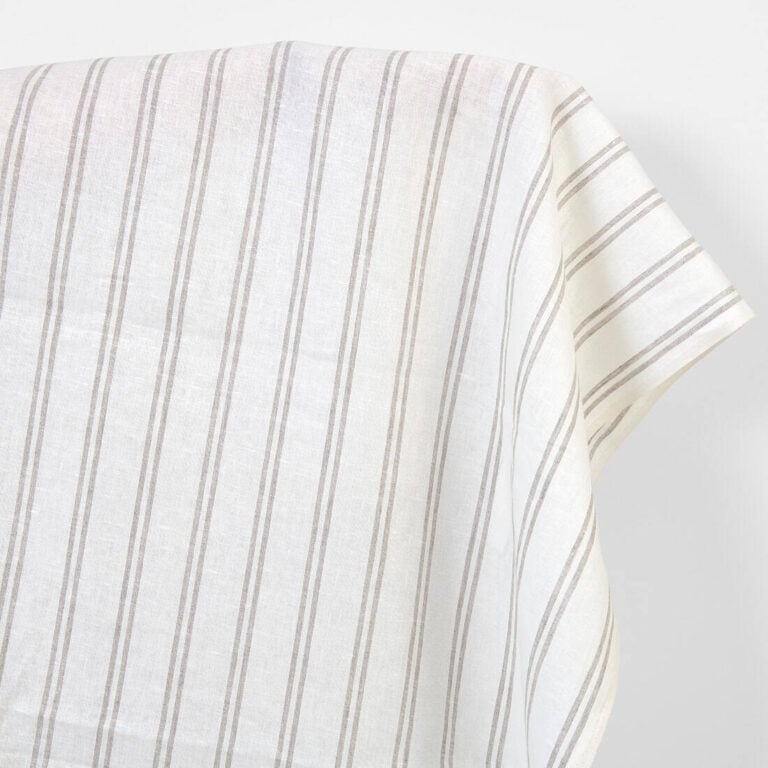Linen fabric off-white with natural stripes