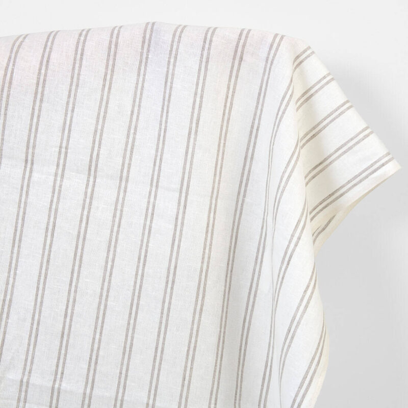 Linen fabric off-white with natural stripes