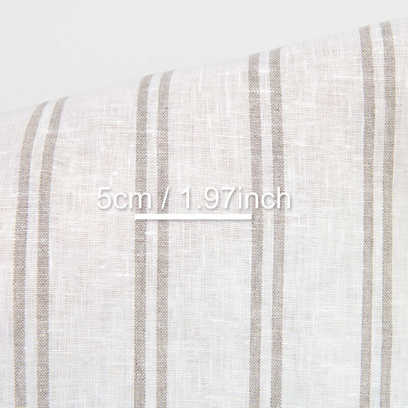 Linen fabric off-white with natural stripes, with measurements
