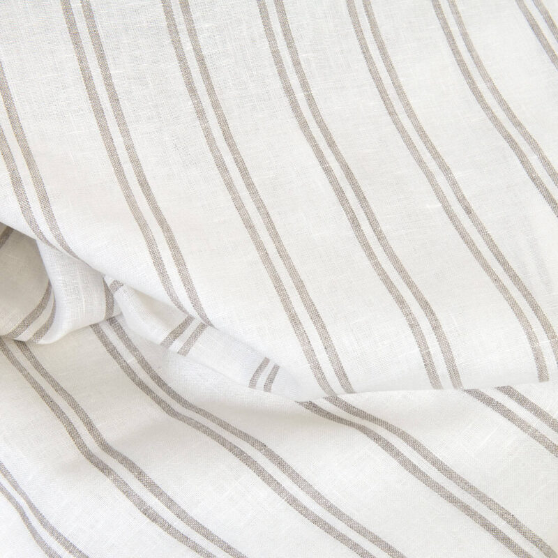 Linen fabric off-white with natural stripes, pure linen