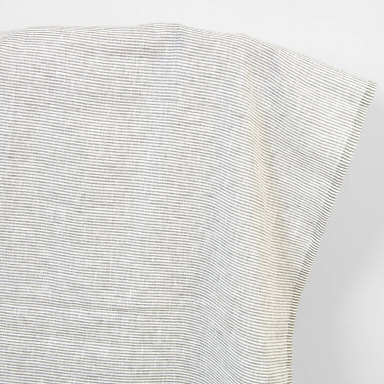 Linen fabric white with green-grey stripes