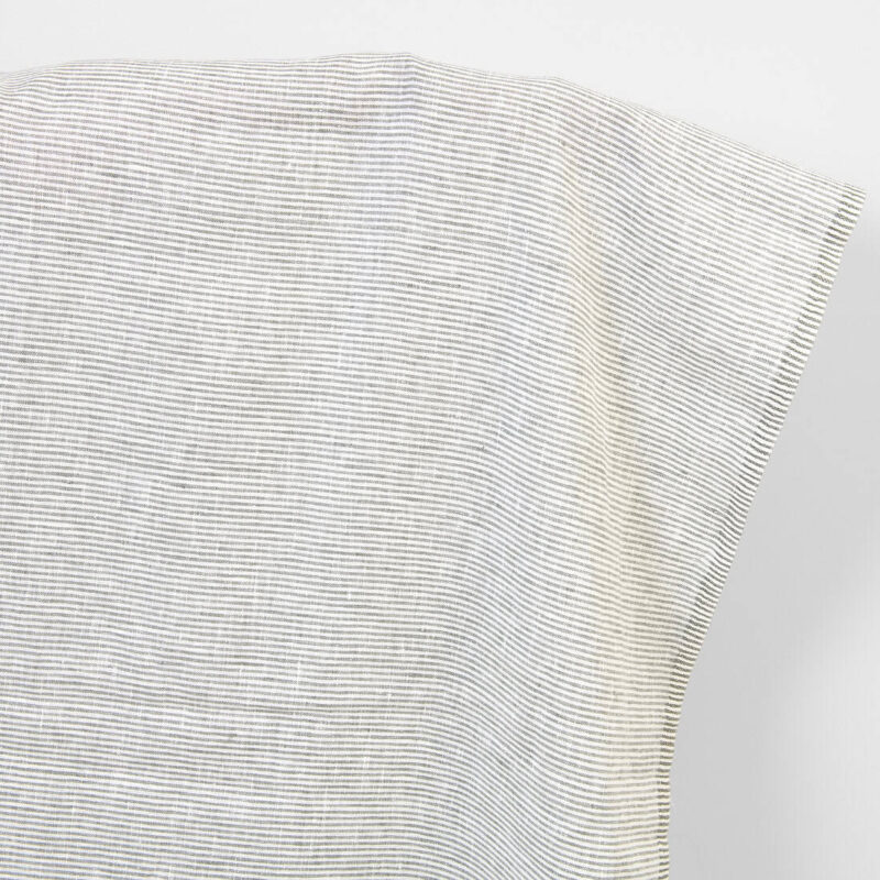 Linen fabric white with green-grey stripes