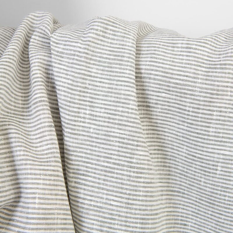 Linen fabric white with green-grey stripes, 150cm width