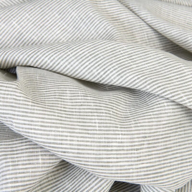 Linen fabric white with green-grey stripes, pure linen