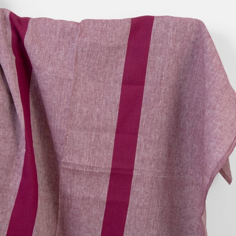 Linen fabric beetroot red and white melange with stripes