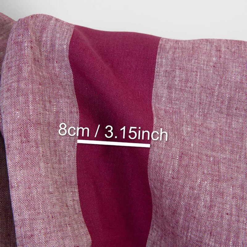 Linen fabric beetroot red and white melange with stripes, with measurements