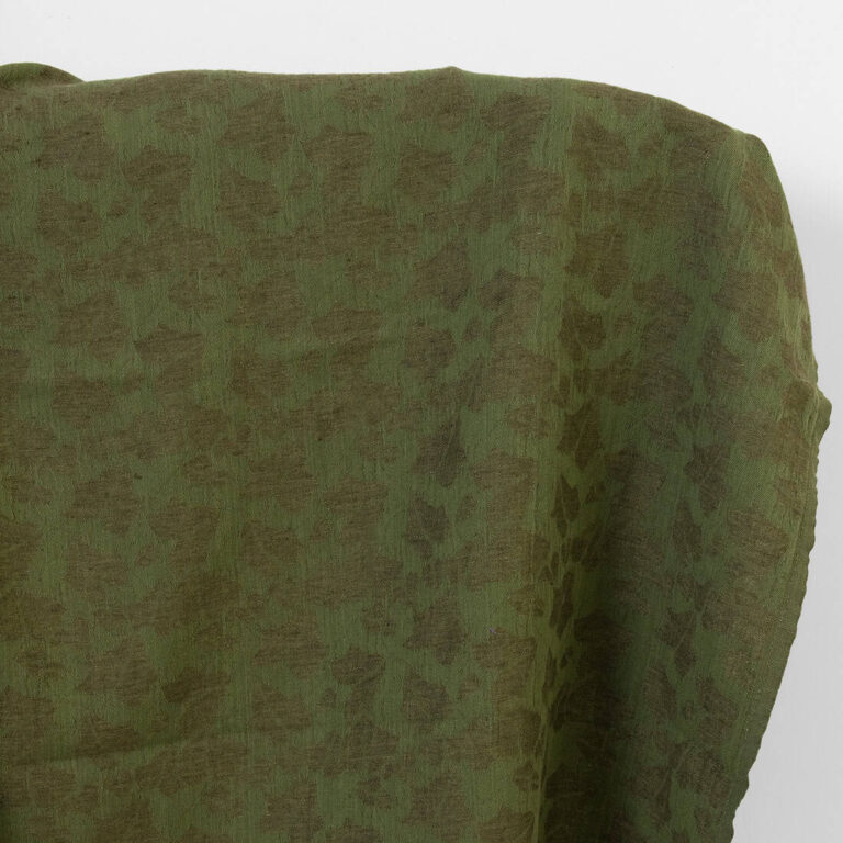 Linen cotton fabric green floral jacquard