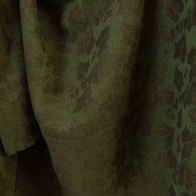 Linen cotton fabric green floral jacquard, 145cm width