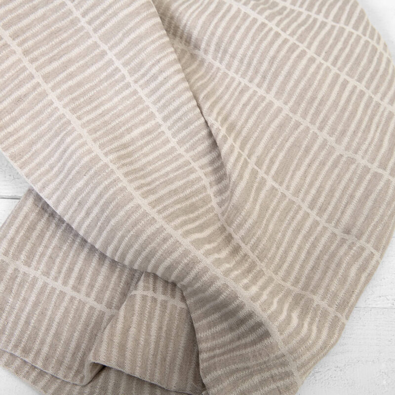 Linen cotton fabric off-white and natural jacquard, washed