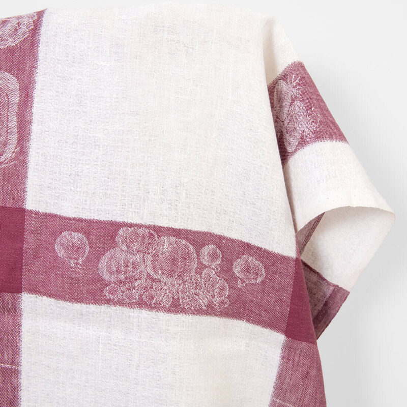 Linen fabric white with chestnut brown stripes jacquard, 155cm width