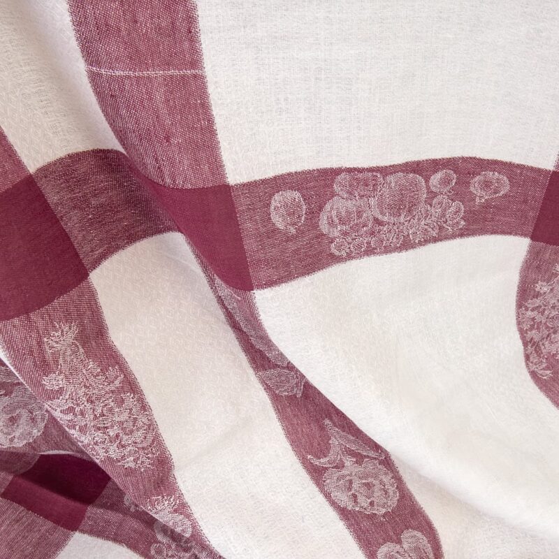 Linen fabric white with chestnut brown stripes jacquard, pure linen