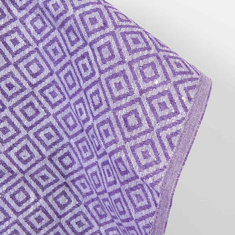 Linen fabric purple and white diamonds jacquard, 155cm width