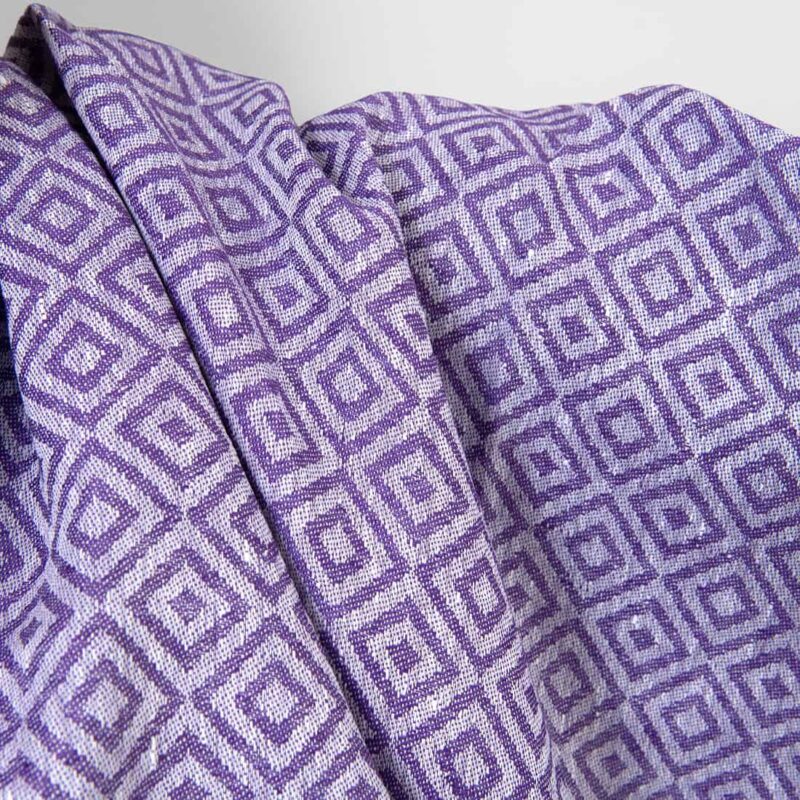 Linen fabric purple and white diamonds jacquard, pure linen