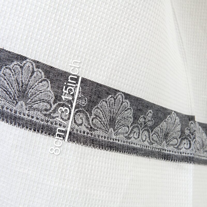 Linen cotton fabric white waffle with black stripes, with measurements