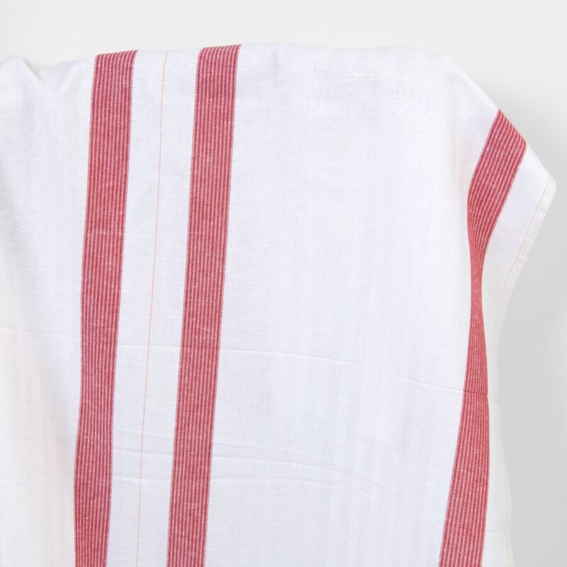 Linen cotton fabric white herringbone red stripes