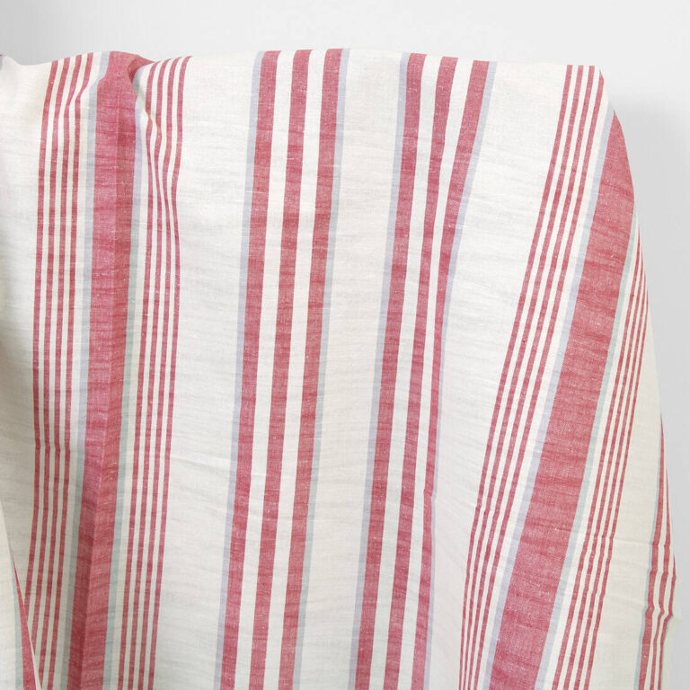 Linen cotton fabric off-white with red stripes