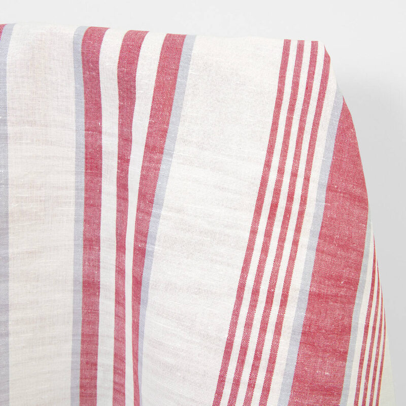 Linen cotton fabric off-white with red stripes, plain weave