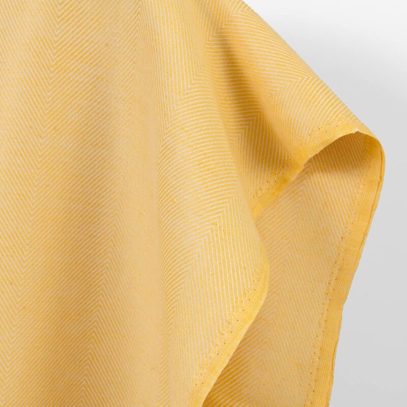 Linen cotton fabric yellow and white herringbone, unwashed