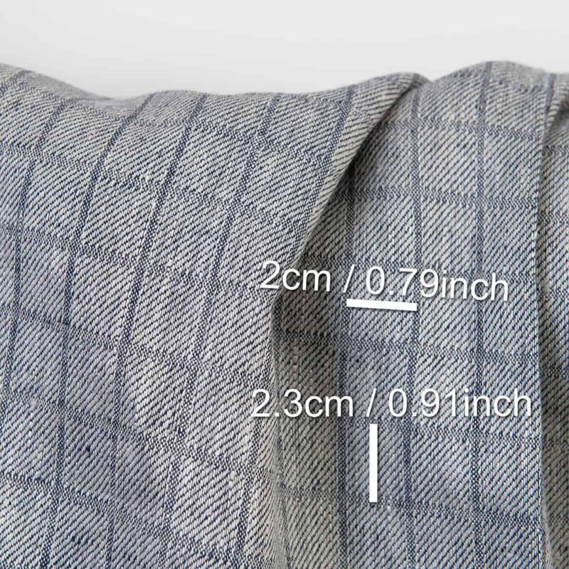 Linen fabric grey blue twill checks