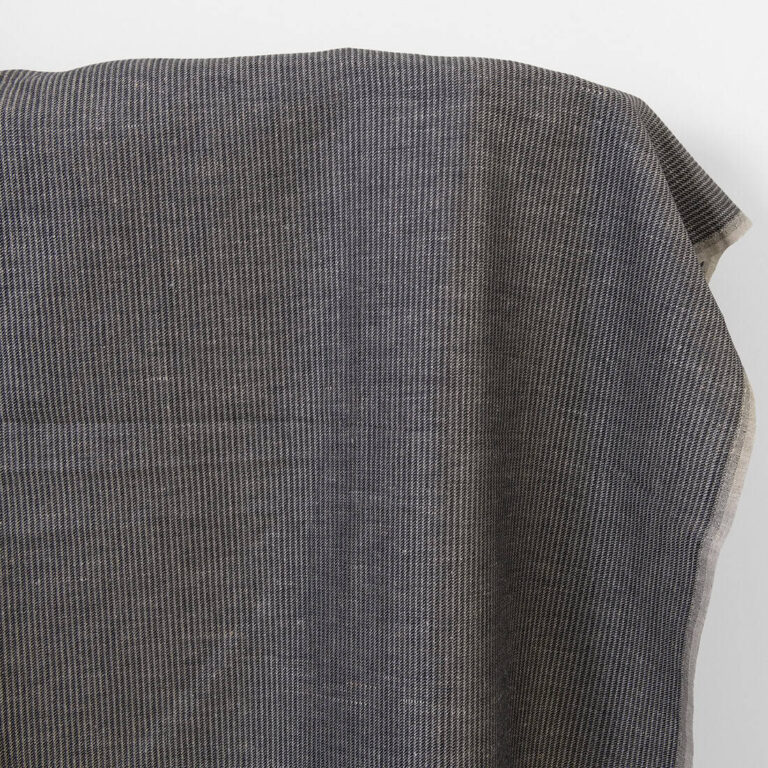 Linen cotton fabric natural and black twill stripes
