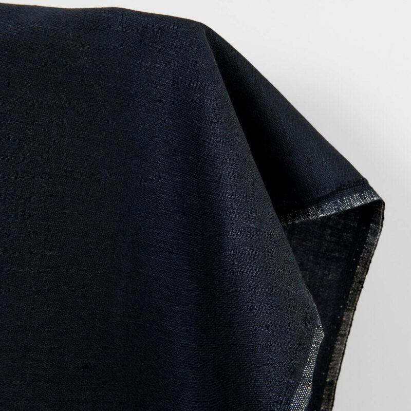 Linen cotton fabric blue-black satin, unwashed