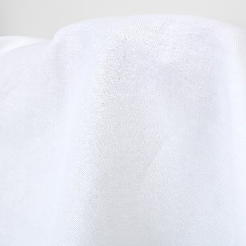 Linen cotton fabric optical white herringbone, 150cm width