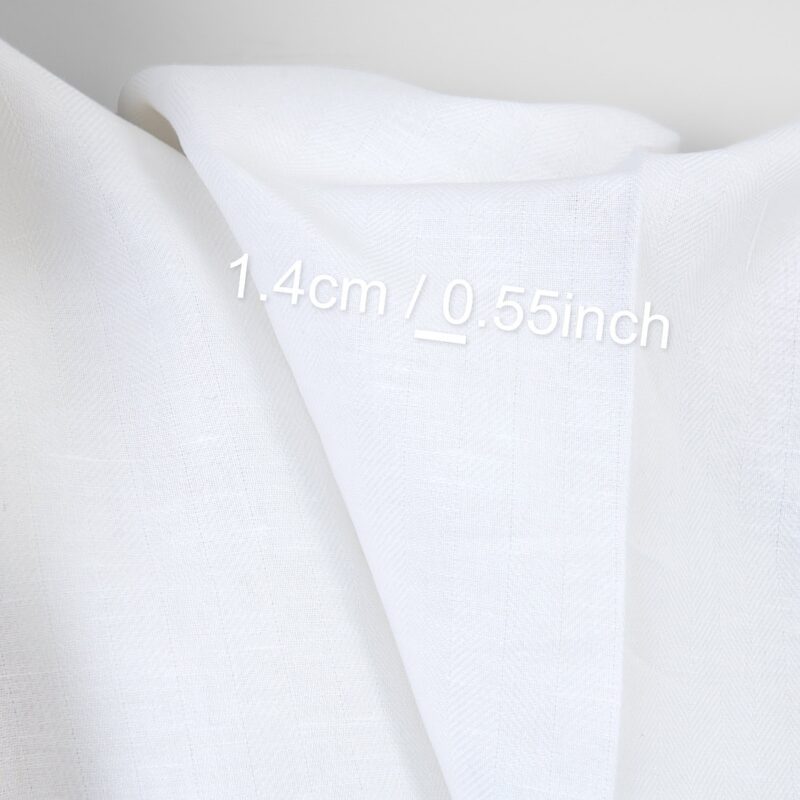 Linen cotton fabric optical white herringbone, with measurements