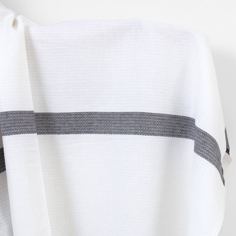 Linen cotton fabric white with black stripe