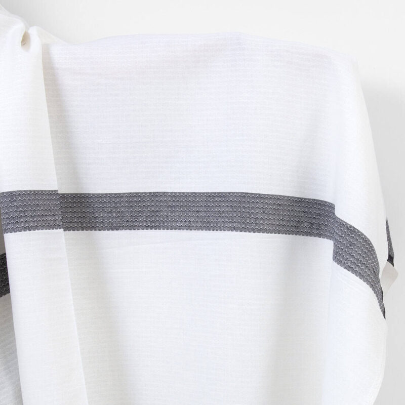 Linen cotton fabric white with black stripe