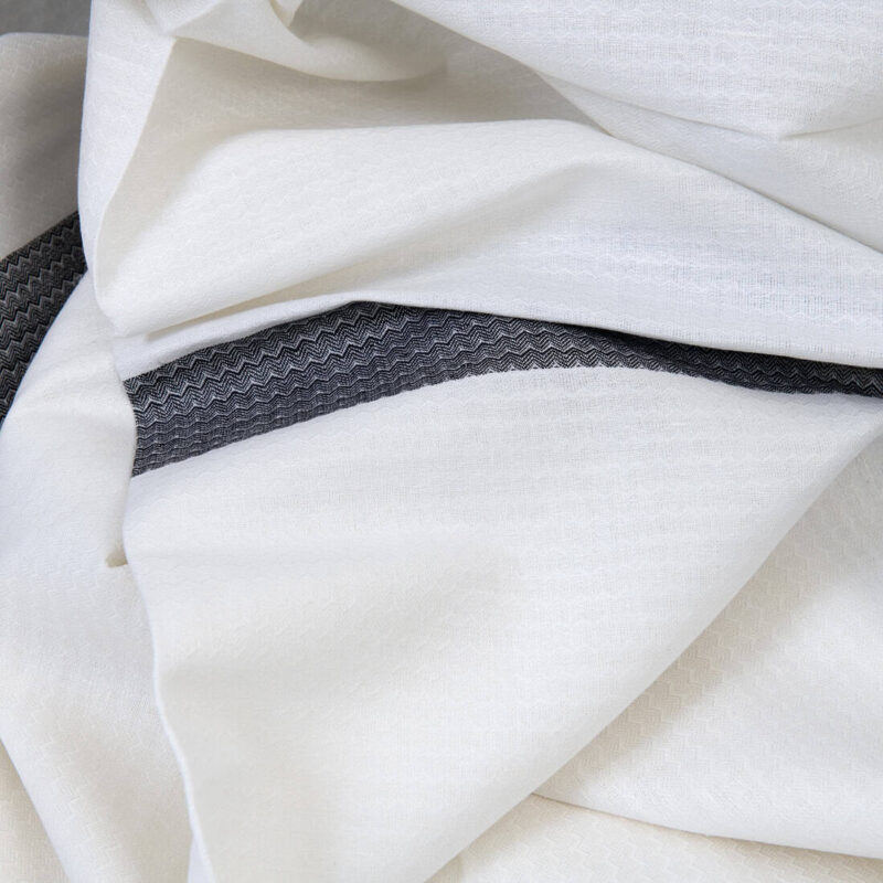 Linen cotton fabric white with black stripe herringbone