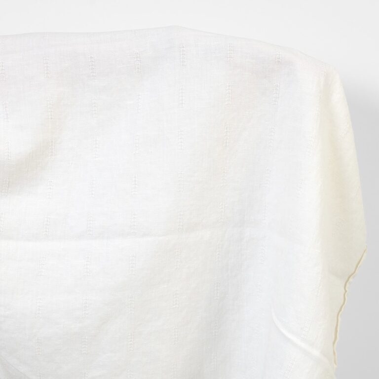 Linen cotton fabric off-white herringbone dobby, washed
