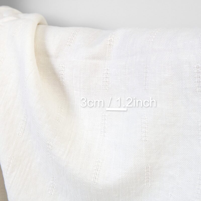 Linen cotton fabric off-white herringbone dobby, washed, with measurements