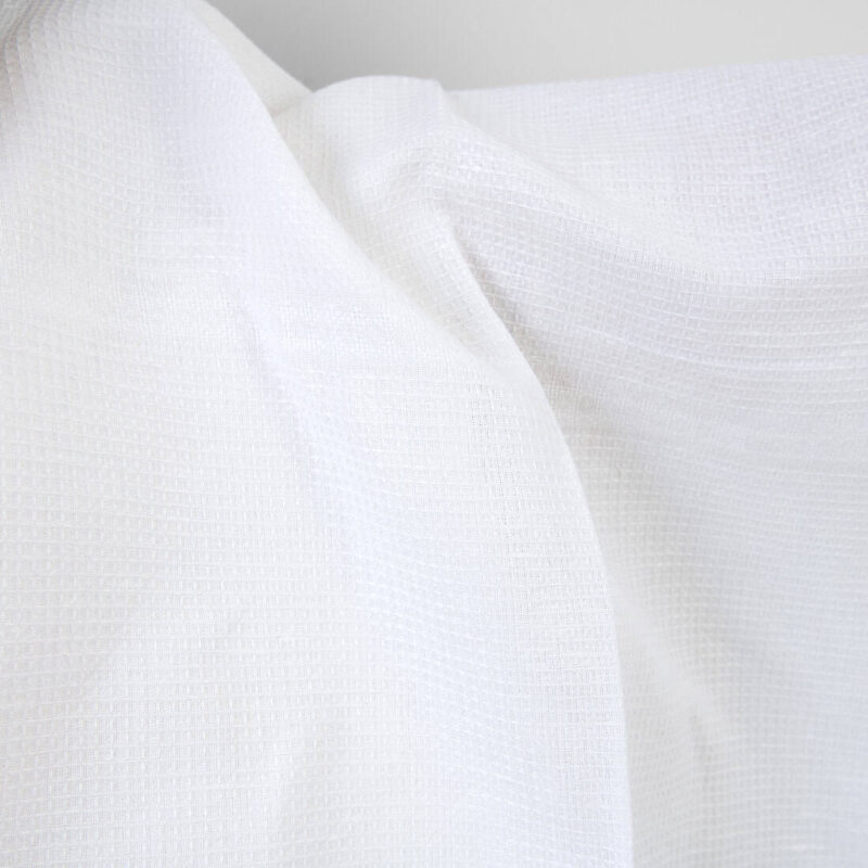 Linen cotton fabric optical white waffle with stripes, 150cm width