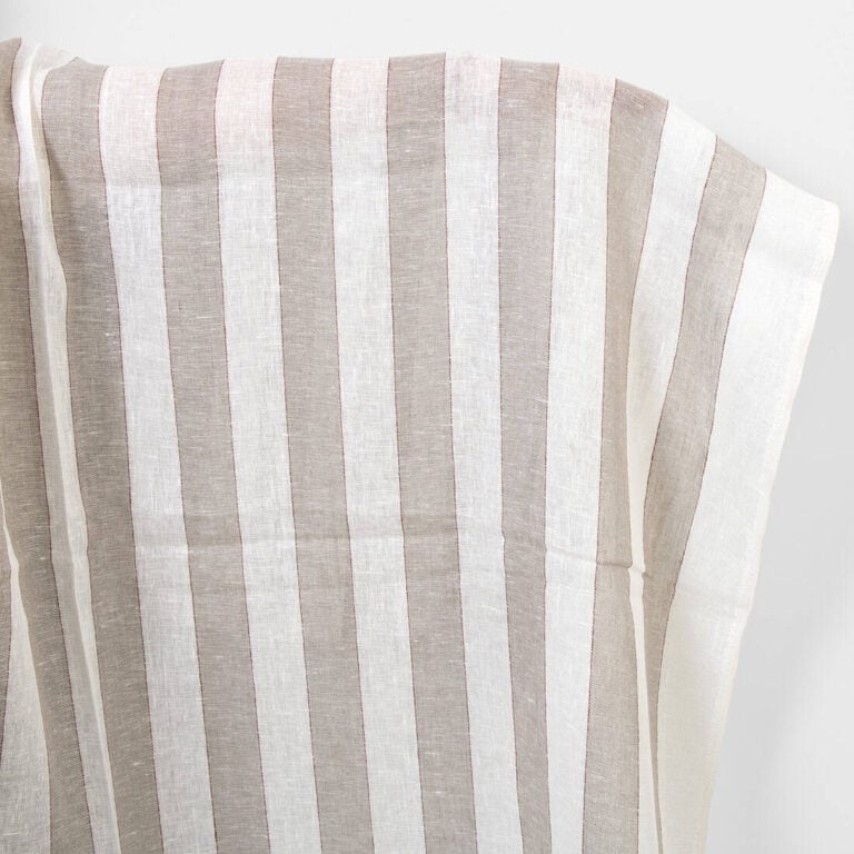 Linen fabric natural and white stripes