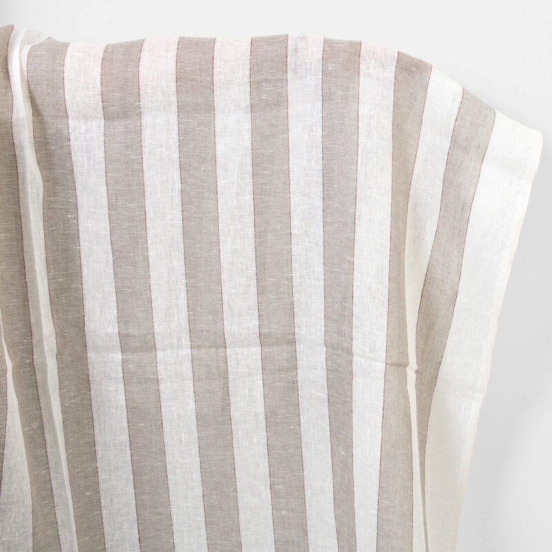 Linen fabric natural and white stripes