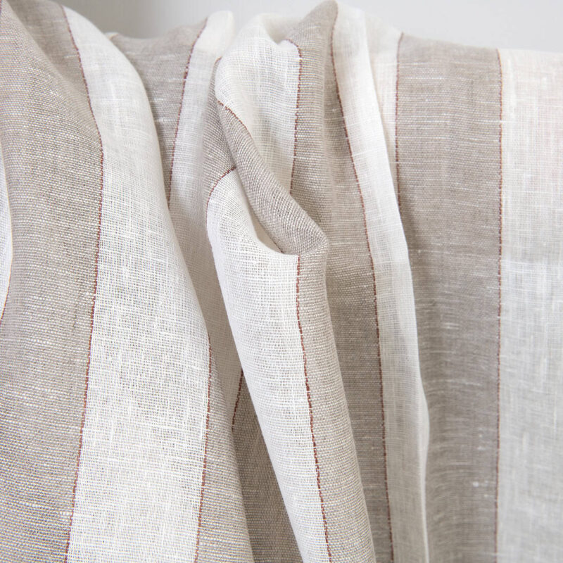 Linen fabric natural and white stripes see-through, lightweight