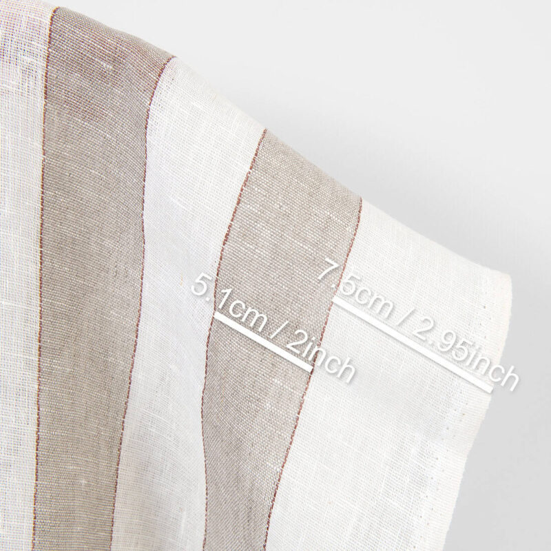 Linen fabric natural and white stripes see-through, with measurements