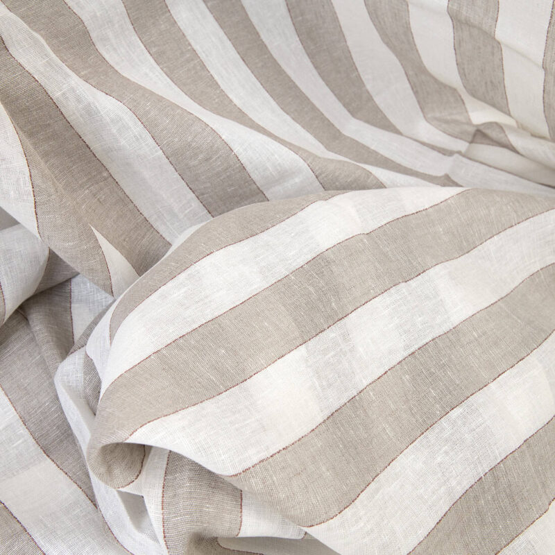 Linen fabric natural and white stripes see-through
