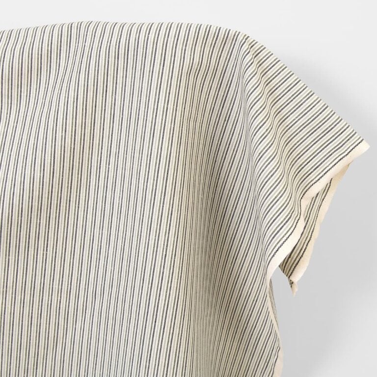 Linen cotton fabric cream with greenish stripes